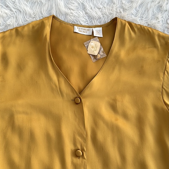 NOS Victoria’s Secret vintage gold label silk mustard pajama sleep shirt Sm READ - Picture 2 of 11